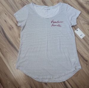 Lucky Brand Striped Tee with Red Embroidery M